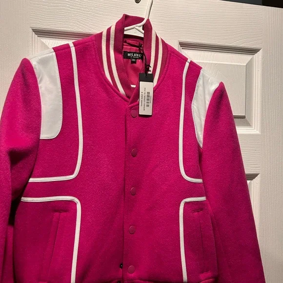 Milano Fuchsia and White Varsity Jacket - Picture 2 of 3